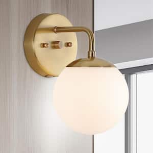 Louis Parisian Globe 5.75 in. 1-Light Brass Gold Metal Modern Contemporary LED Vanity Light with Frosted Glass