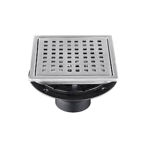 6 in. Square Grate Shower Drain Stainless Steel Shower Floor Drain with Hair Strainer Drain Shower in Brushed Nickel