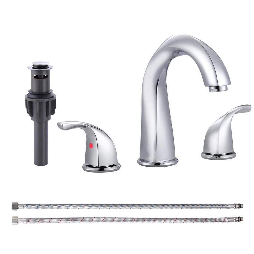 8 in. Widespread Double Handle Bathroom Sink Faucet with Pop-Up Drain and Supply Lines in Polished Chrome price history on PriceWatchPro