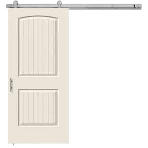 36 in. x 84 in. Santa Fe Primed Smooth Molded Composite MDF Barn Door with Modern Hardware Kit