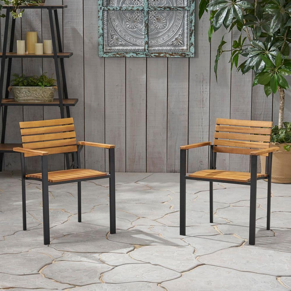 Teak Finish Acacia Wood and Metal Outdoor Dining Chair Set of 2 price history on PriceWatchPro