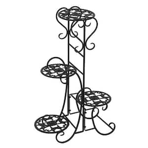 4 Potted Rounded Flower Black Metal Shelves for Outdoor