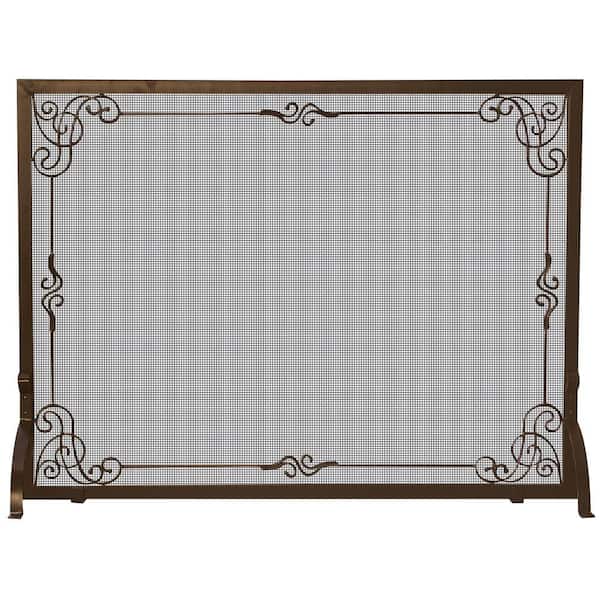 UniFlame Bronze Single-Panel Fireplace Screen with Decorative Scroll
