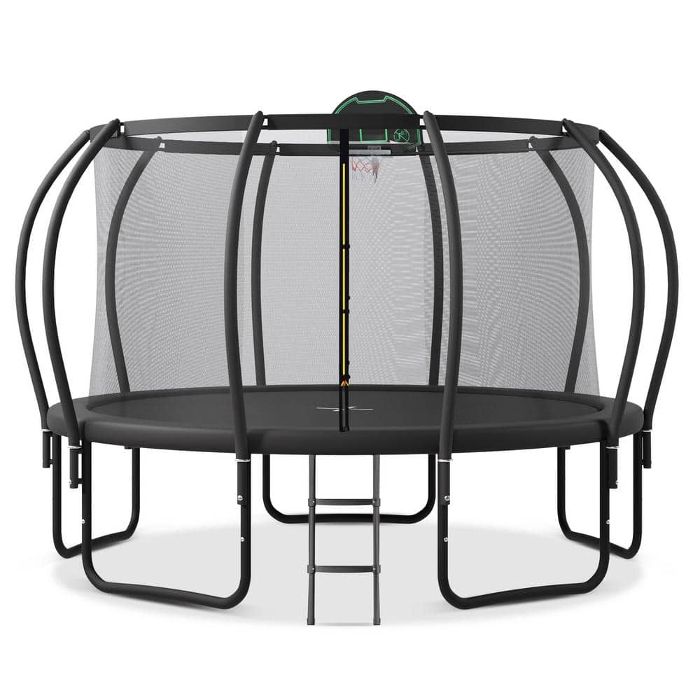 14 ft Black Round Kids' Trampoline with Enclosure