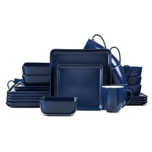 24-Piece Navy Blue Porcelain Stone Lain Amy Collection Square Dinnerware Set (Service for 6)