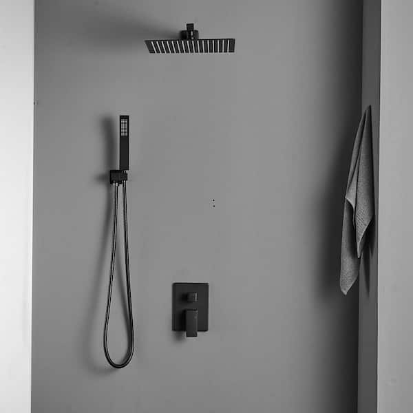Dual Shower Set 2-Spray Wall Mount 10 in. Rainfall Shower Head and 1.8 GPM Hand Shower in Matte Black