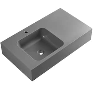 32 in. Wall-Mount or Countertop Install, Bathroom Sink with Single Faucet Hole in Matte Gray