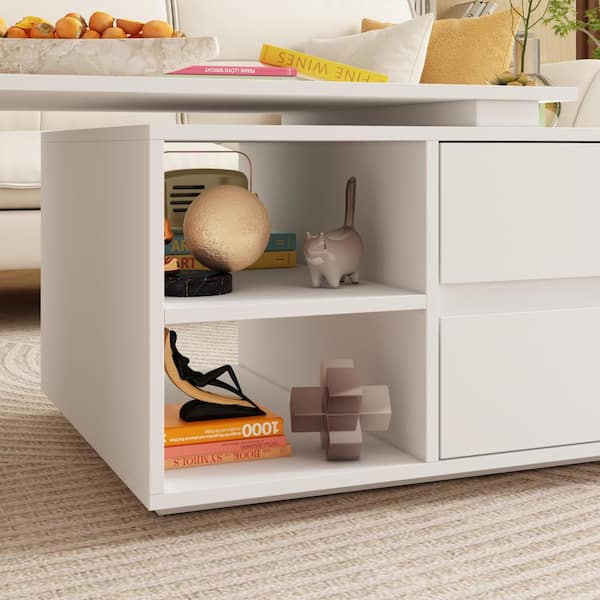 FUFU&GAGA 45.3 in. White Rectangle MDF Wood Lift Top Coffee Table with  Hidden Storage Shelf and 2-Drawers KF200019-01 - The Home Depot