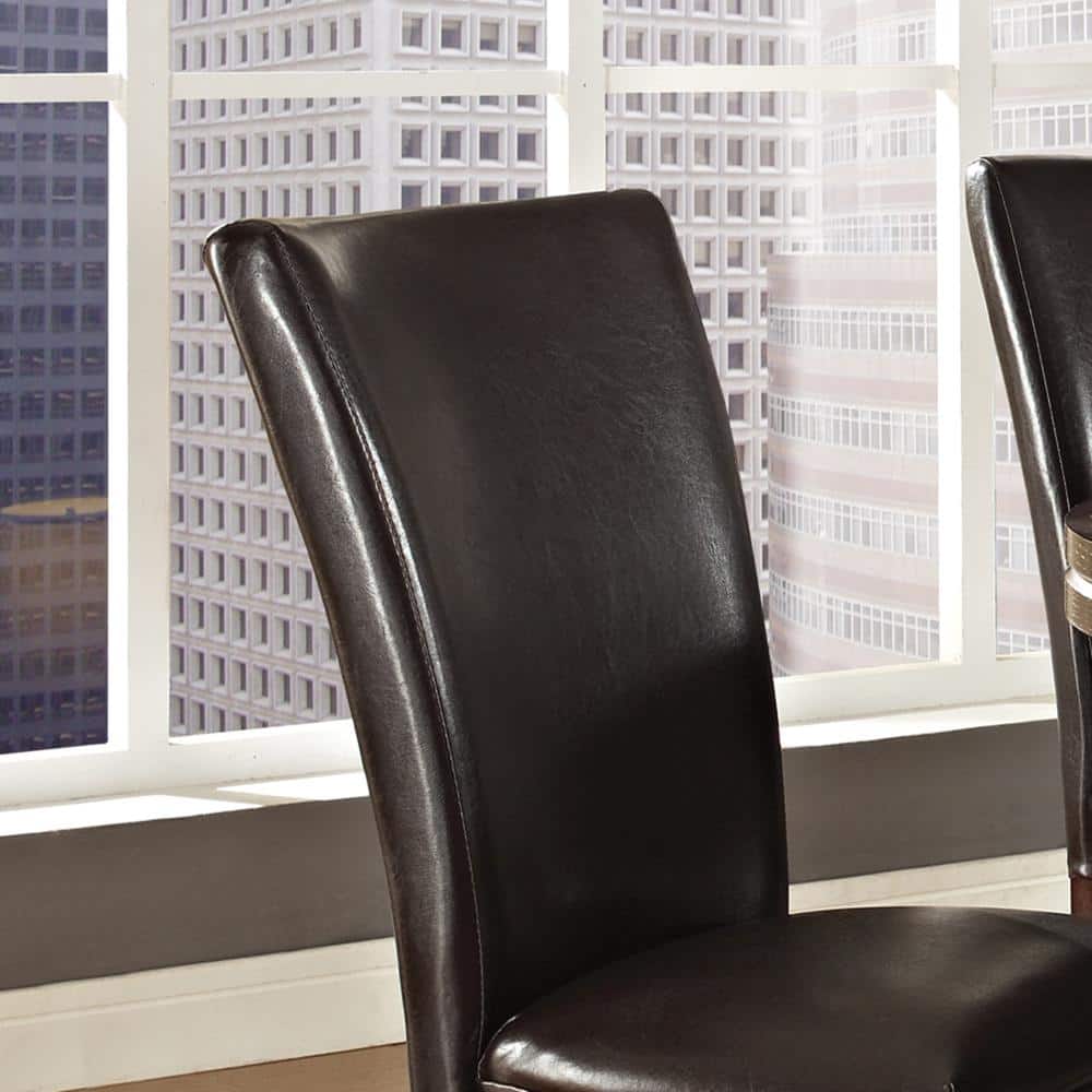 Transitional Brown Leather Parsons Side Chair with Memory Foam