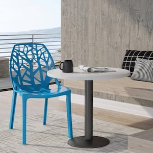 Stackable Accent Dining Chair Modern Cut-Out Design Backrest Side Chair for Indoor and Outdoor in Solid Blue