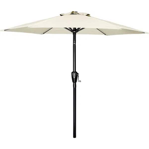 Tenleaf 7.5 ft. Aluminum Market Push Button Patio Umbrella in Beige with 6-Sturdy Ribs