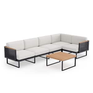 Monterey 5 Seater 6 Piece Aluminum Outdoor Sectional Set with Canvas Natural Cushions