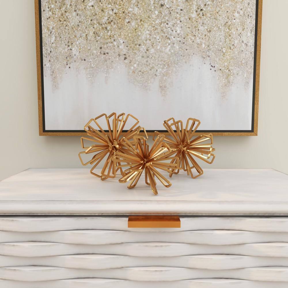 Gold Metal Geometric Sculptures Set of Three