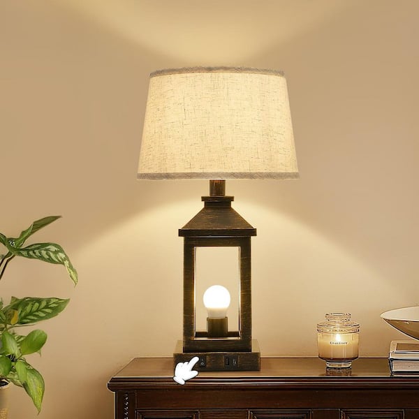 Ltemziiy 20.5 in. Black Sweep Gold Farmhouse Table Lamps Set Of 2 with USB C and A Ports, End Table Lamp with Nightlight