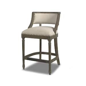 Paris 26 in. Light Beige Farmhouse Kitchen Counter Height Bar Stool with Backrest and Wood Frame