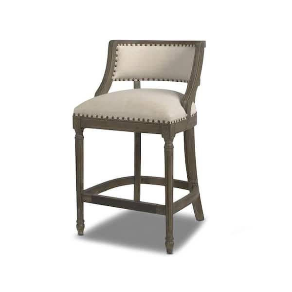 Jennifer Taylor Paris 26 in. Light Beige Farmhouse Kitchen Counter Height Bar Stool with Backrest and Wood Frame