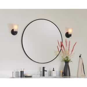 Stamos 1-Light Black Bathroom Indoor Wall Sconce Light with Satin Etched Glass Shade