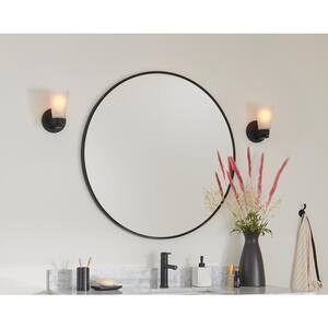 Stamos 1-Light Black Bathroom Indoor Wall Sconce Light with Satin Etched Glass Shade