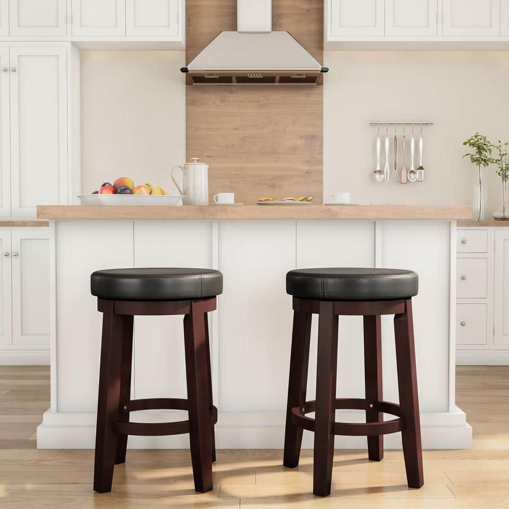 Maya 24" Black Faux Leather Swivel Counter Stool