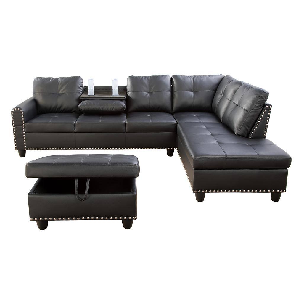 Star Home Living 3PieceBlackFaux Leather6 SeatsLShapedRight