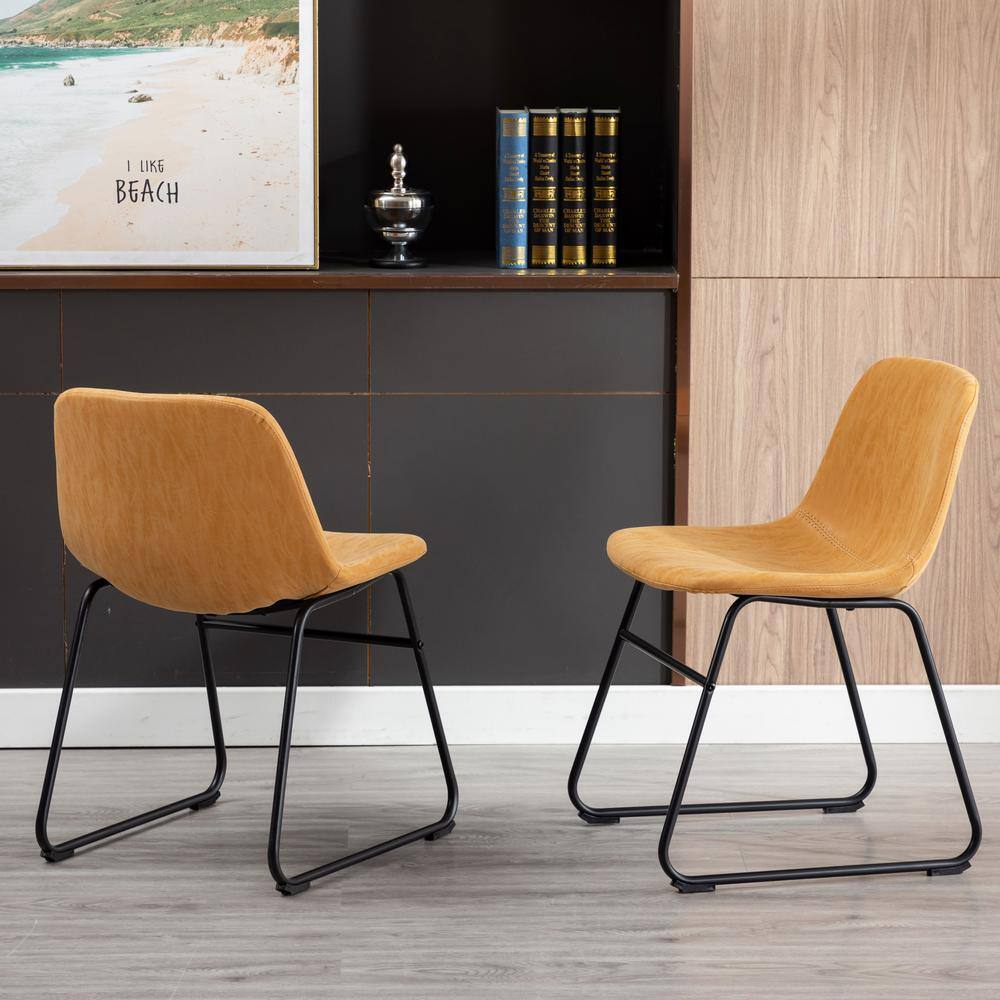 Tan Faux Leather Upholstered Armless Side Chairs with Metal Legs, Set of 2