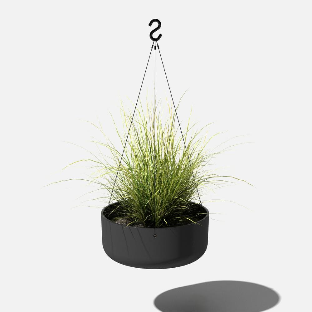 Black Plastic-Stone Composite Hanging Patio Planter Bowl