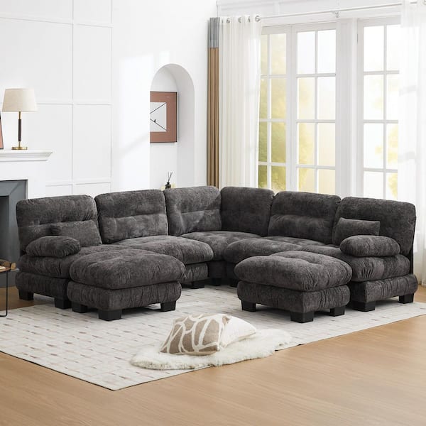 101.57 in. Chenille Modular U-Shaped Charcoal Gray 7-Seat Sectional Sofa for Living Room and Spacious Space