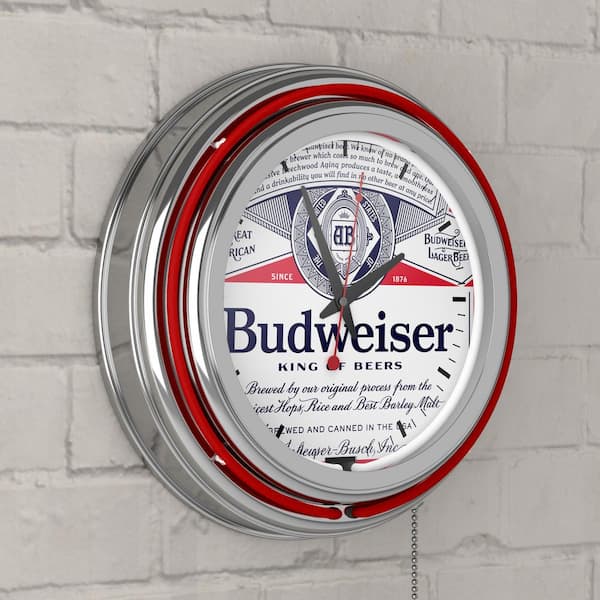 Budweiser Red Label Design Lighted Analog Neon Clock AB8LBL-HD