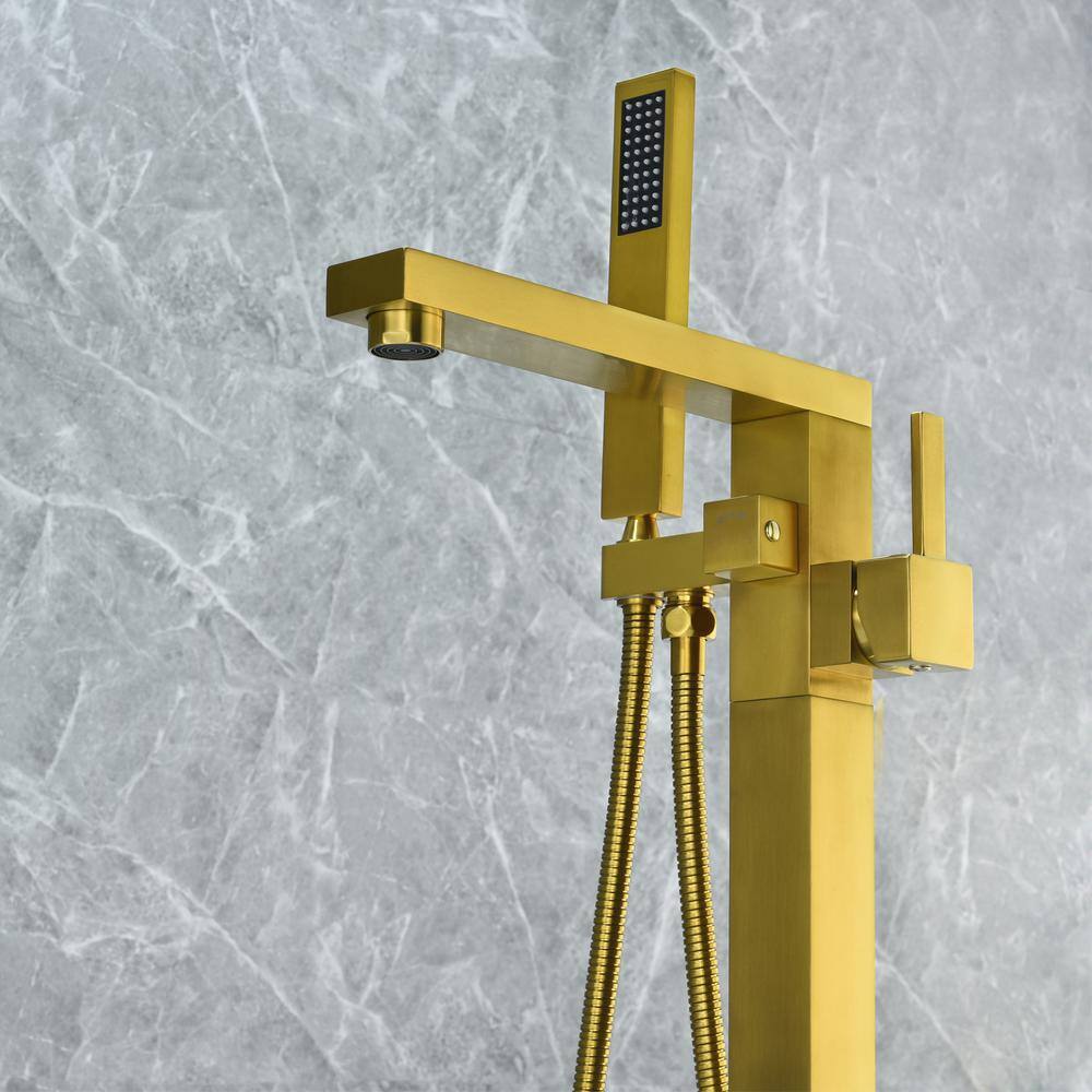 Brushed Gold Stainless Steel Freestanding Tub Filler with Handshower
