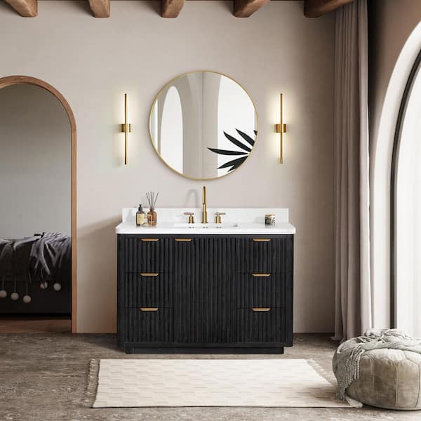 Cadiz 48 in. W x 22 in. D x 34 in. H Free-Standing Single Sink Bathroom Vanity in Fir Wood Black with Composite Top