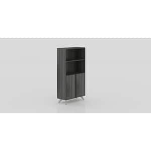 61 in. Steel Base Grey Melamine 2-Shelf Bookcase with-Doors