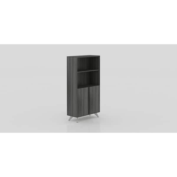 Nyhus 61 in. Steel Base Grey Melamine 2-Shelf Bookcase with-Doors