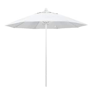 9 ft. White Aluminum Commercial Market Patio Umbrella with Fiberglass Ribs and Push Lift in Natural Sunbrella