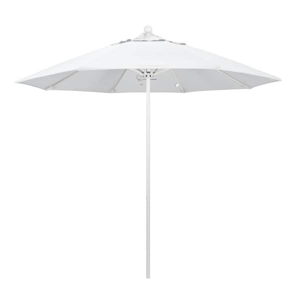 California Umbrella 9 ft. White Aluminum Commercial Market Patio Umbrella with Fiberglass Ribs and Push Lift in Natural Sunbrella