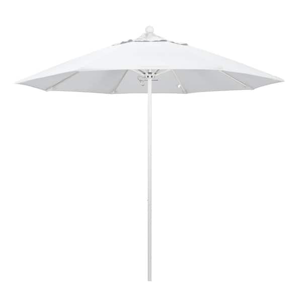 California Umbrella 9 ft. Fiberglass Market Pulley Open Matted White Patio Umbrella in Natural Pacifica