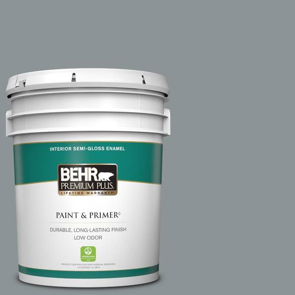BEHR PREMIUM PLUS 5 gal. Home Decorators Collection #HDC-NT-27 Millennium Silver Semi-Gloss Enamel Low Odor Interior Paint & Primer
