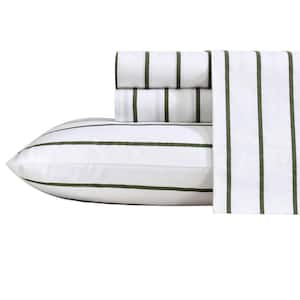 Brenton Stripe 3-Piece Ivory/Fern 100% Cotton Twin Sheet Set