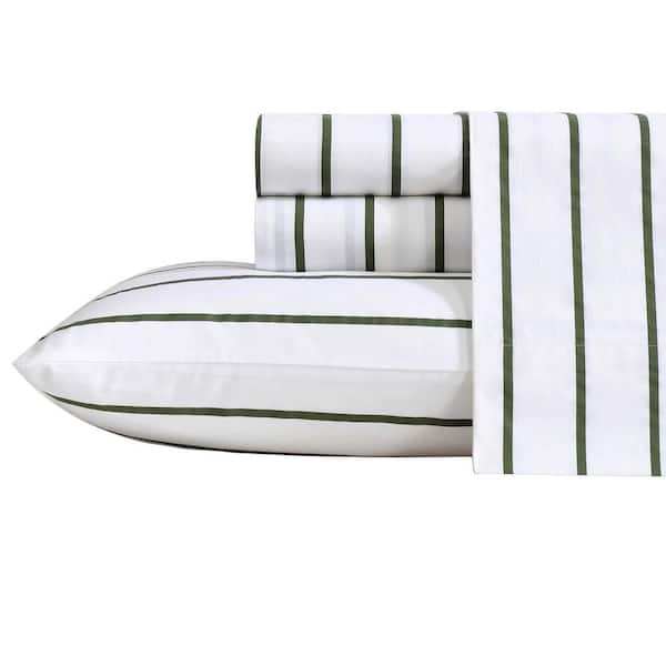 Nautica Brenton Stripe 4-Piece Ivory/Fern 100% Cotton Full Sheet Set