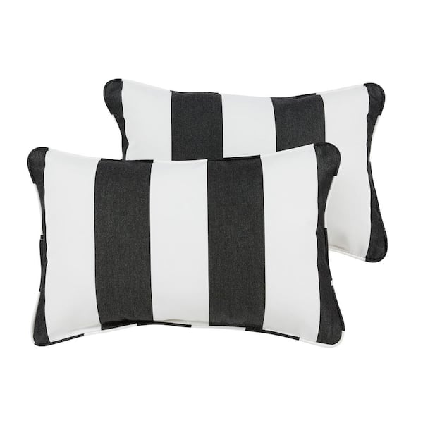 SORRA HOME Sunbrella Black White Stripe Rectangular Outdoor Corded Lumbar Pillows (2-Pack)