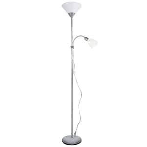 70 in. Silver Torchiere Floor Lamp with 1 Reading Light, Standing Pole Light for Living Room