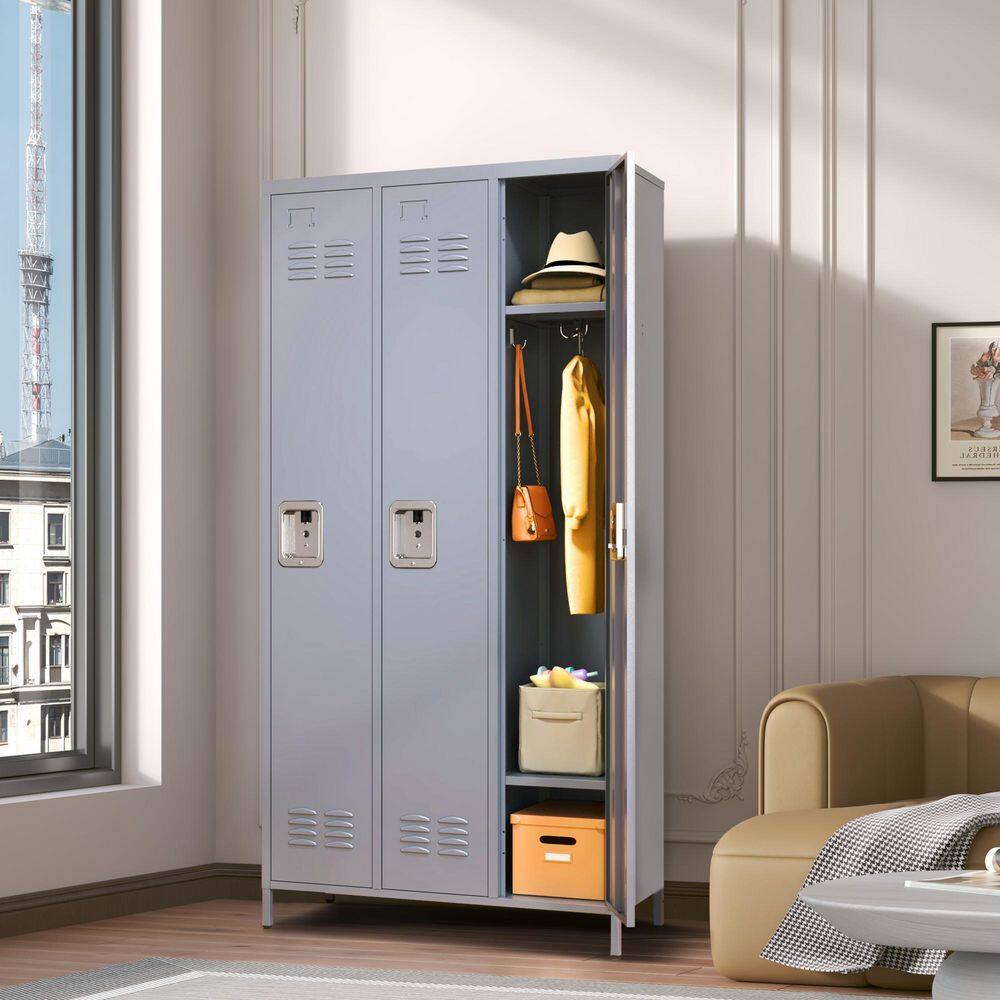 Gray-A 72 in. H Metal Office Storage Cabinet, 3-Door Employee Storage Locker for Gym, School, Dorm