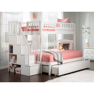 Westbrook Staircase Bunk Twin over Full with Full Size Urban Trundle Bed in White