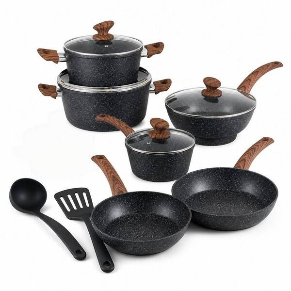 Pots and Pans Set Non Stick - 12 Piece Induction Kitchen Cookware Sets, Black Granite Nonstick Cooking Pans Set