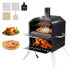 Wood Fired 2-Layer Outdoor Pizza Oven Pizza Ovens with Pizza Stone, Outside Pizza Maker for Backyard, 16 in. - Black