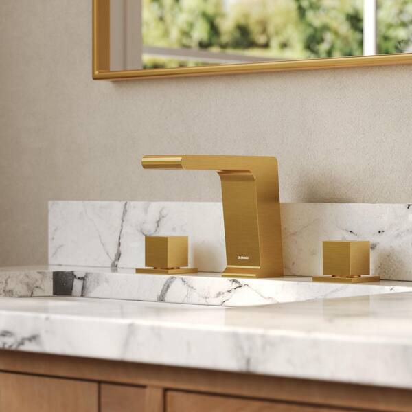 FARNE 8 in. Widespread Double Handles Bathroom Faucet in Brushed Gold Valve Included (1-Pack)