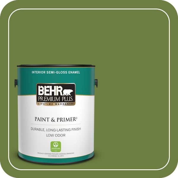 BEHR PREMIUM PLUS 1 gal. #M360-7 Rockwall Vine Semi-Gloss Enamel Low Odor Interior Paint & Primer