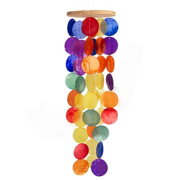 23.6 in. H Wind Chimes for Outside with Handcrafted Rainbow Capiz Shells Windchime Coastal Style Decor