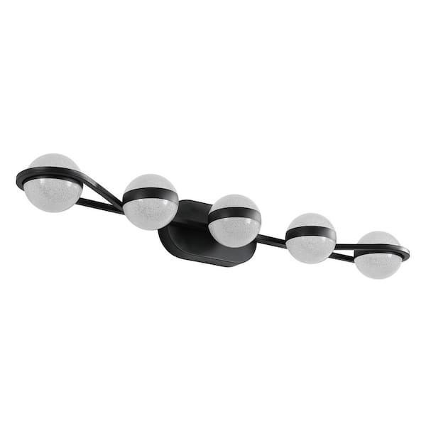 35.4 in. Modern Black Bathroom Vanity Light, 5-Light LED Globe Vanity Wall Light Frosted Glass Shades