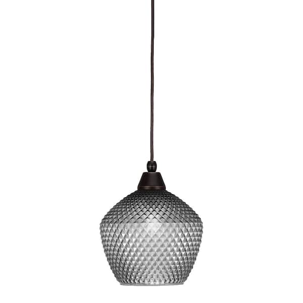 Unbranded Bryson 9 in. 1-Light Dark Granite Cord Pendant Light with 9 in. Smoke Textured Glass Shade, no bulb included