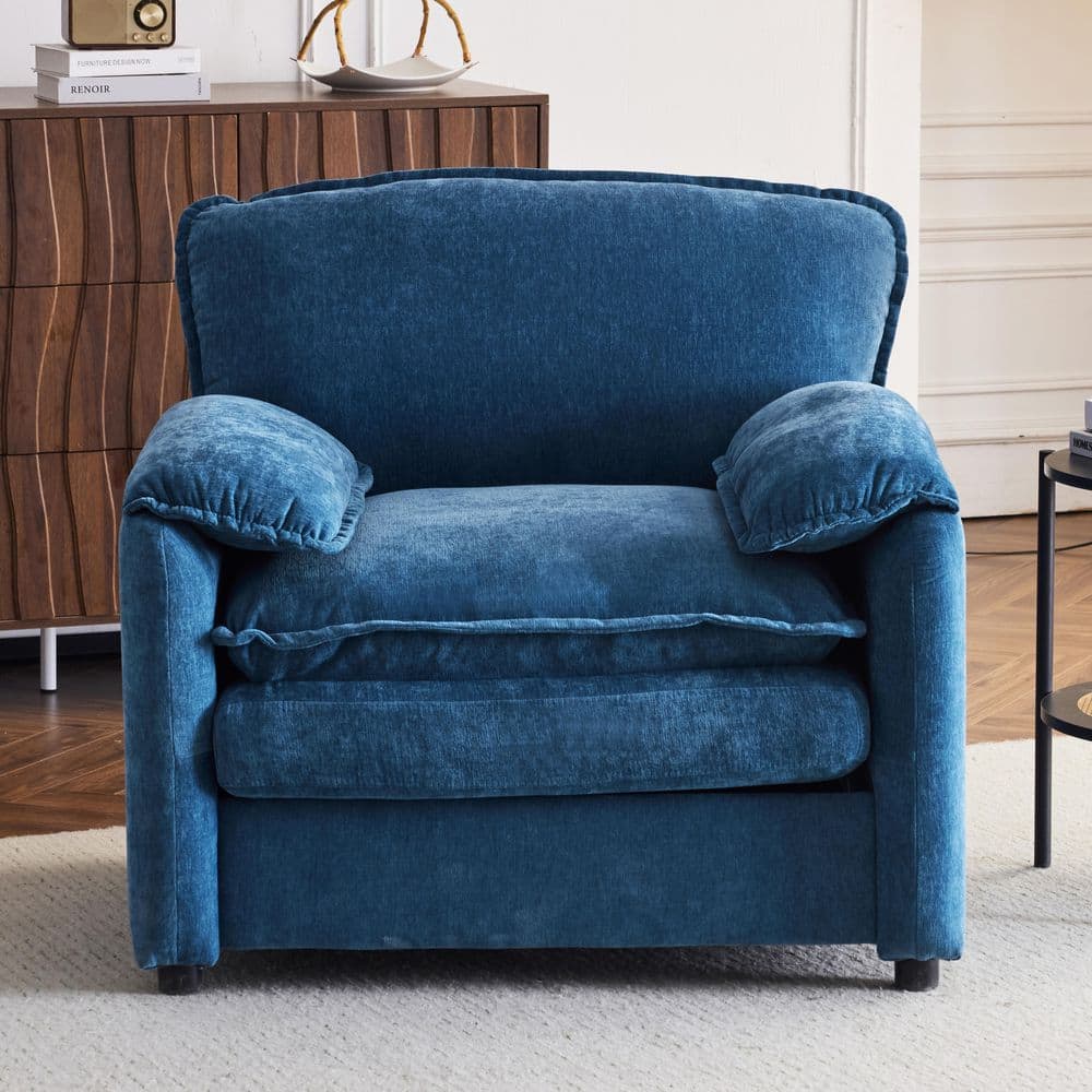 Bronx Blue Chenille Pillow Top Arm Accent Chair with Wood Frame